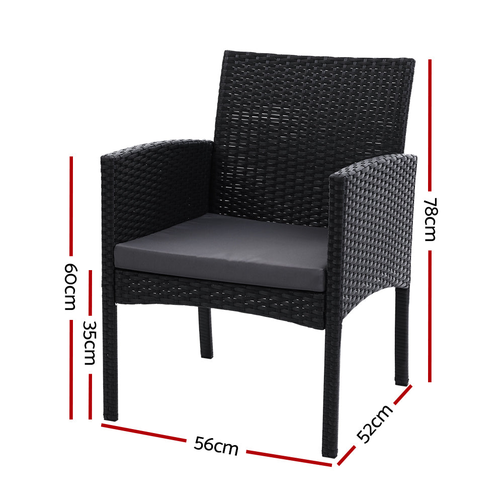 Set of 2 Outdoor Bistro Chairs Patio Furniture Dining Chair Wicker Garden Cushion Gardeon-Furniture &gt; Outdoor-PEROZ Accessories