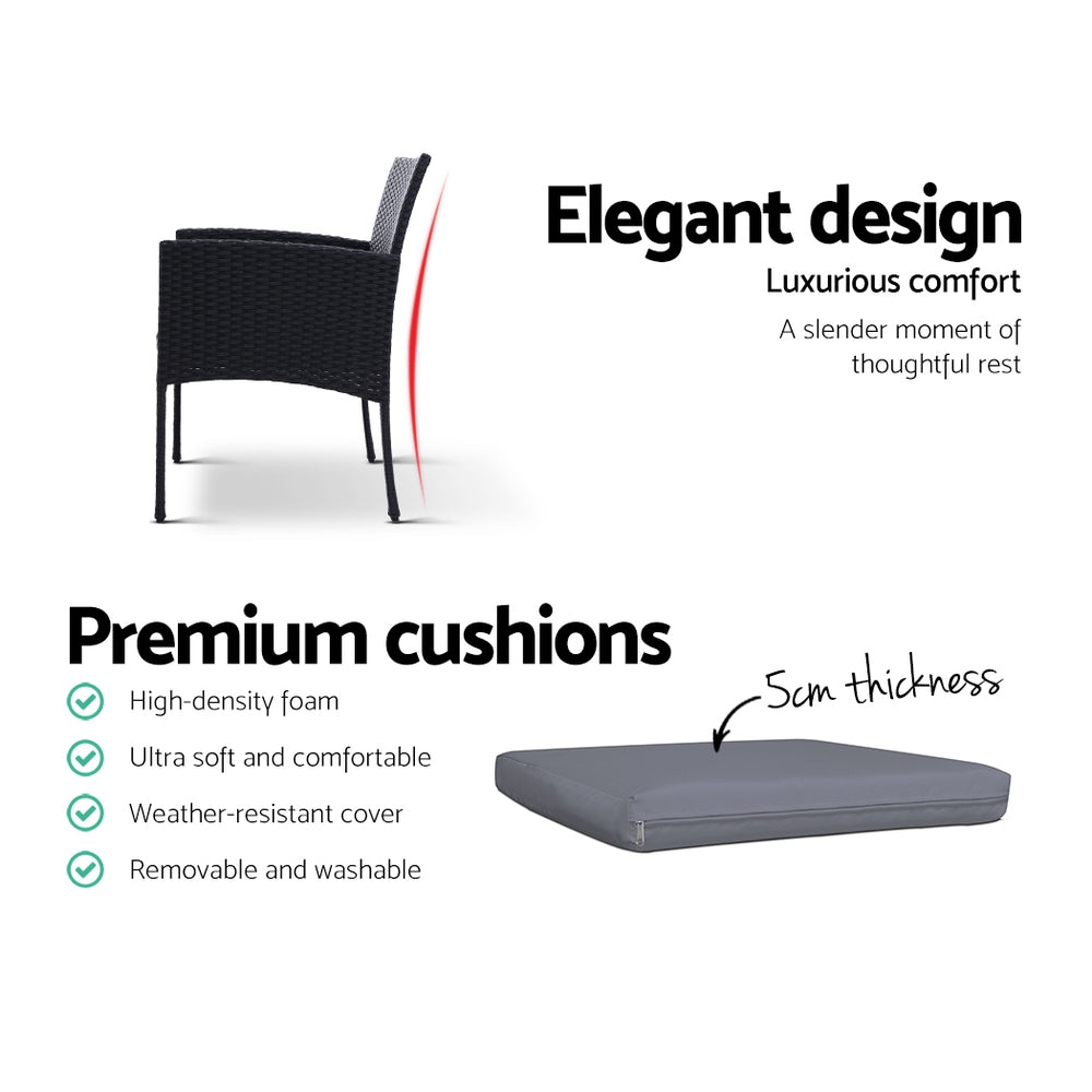 Set of 2 Outdoor Bistro Chairs Patio Furniture Dining Chair Wicker Garden Cushion Gardeon-Furniture &gt; Outdoor-PEROZ Accessories