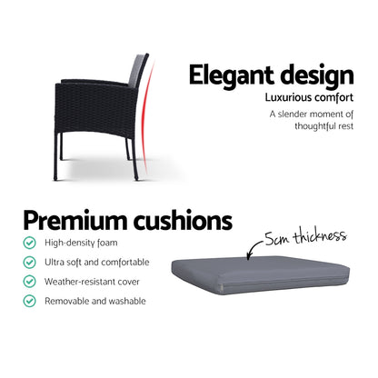 Set of 2 Outdoor Bistro Chairs Patio Furniture Dining Chair Wicker Garden Cushion Gardeon-Furniture &gt; Outdoor-PEROZ Accessories