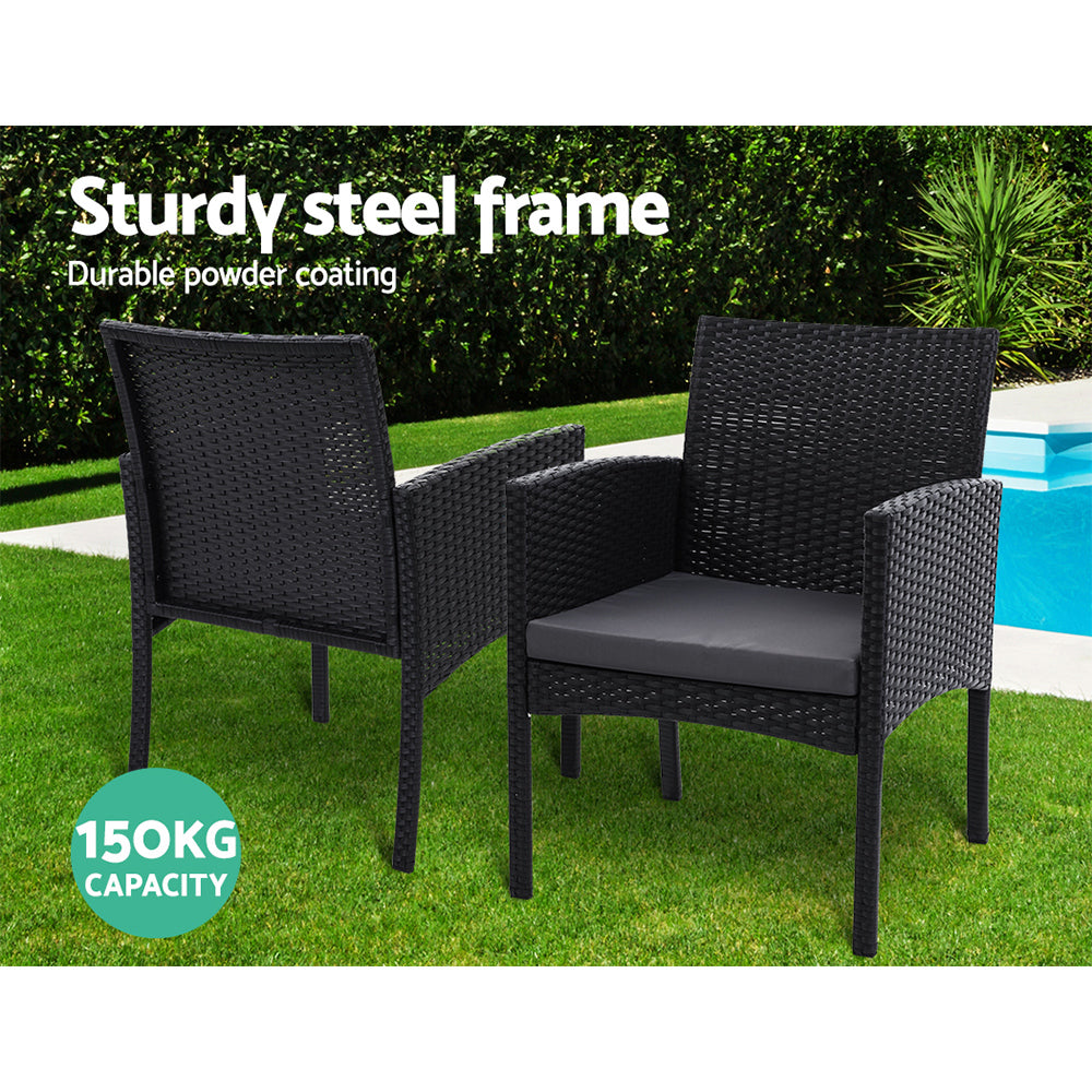 Set of 2 Outdoor Bistro Chairs Patio Furniture Dining Chair Wicker Garden Cushion Gardeon-Furniture &gt; Outdoor-PEROZ Accessories