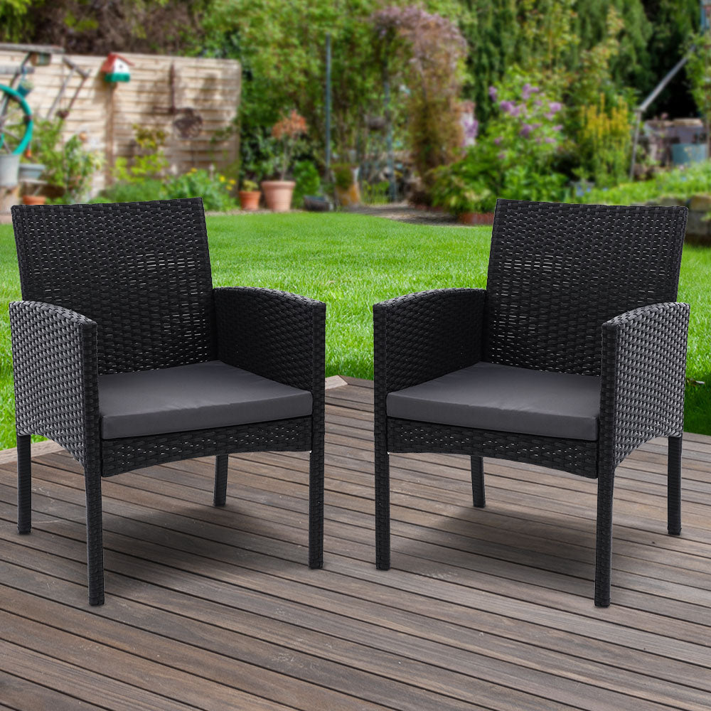 Set of 2 Outdoor Bistro Chairs Patio Furniture Dining Chair Wicker Garden Cushion Gardeon-Furniture &gt; Outdoor-PEROZ Accessories