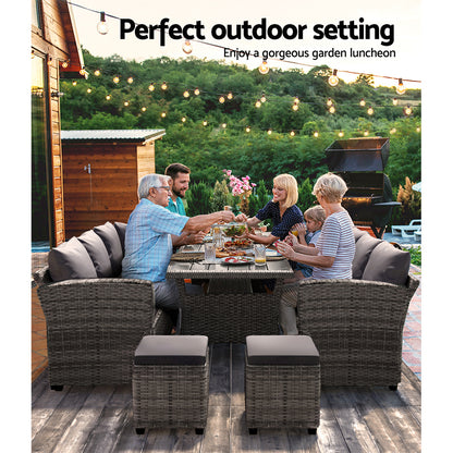 Gardeon Outdoor Dining Set Wicker Table Chairs Setting 8 Seater-Furniture &gt; Outdoor-PEROZ Accessories
