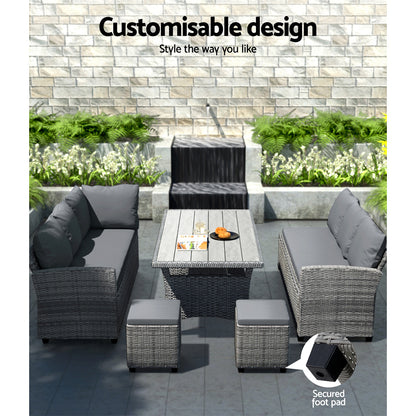 Gardeon Outdoor Dining Set Wicker Table Chairs Setting 8 Seater-Furniture &gt; Outdoor-PEROZ Accessories
