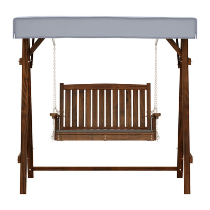 Gardeon Outdoor Wooden Swing Chair Garden Bench Canopy Cushion 2 Seater Charcoal-Swing Chairs-PEROZ Accessories