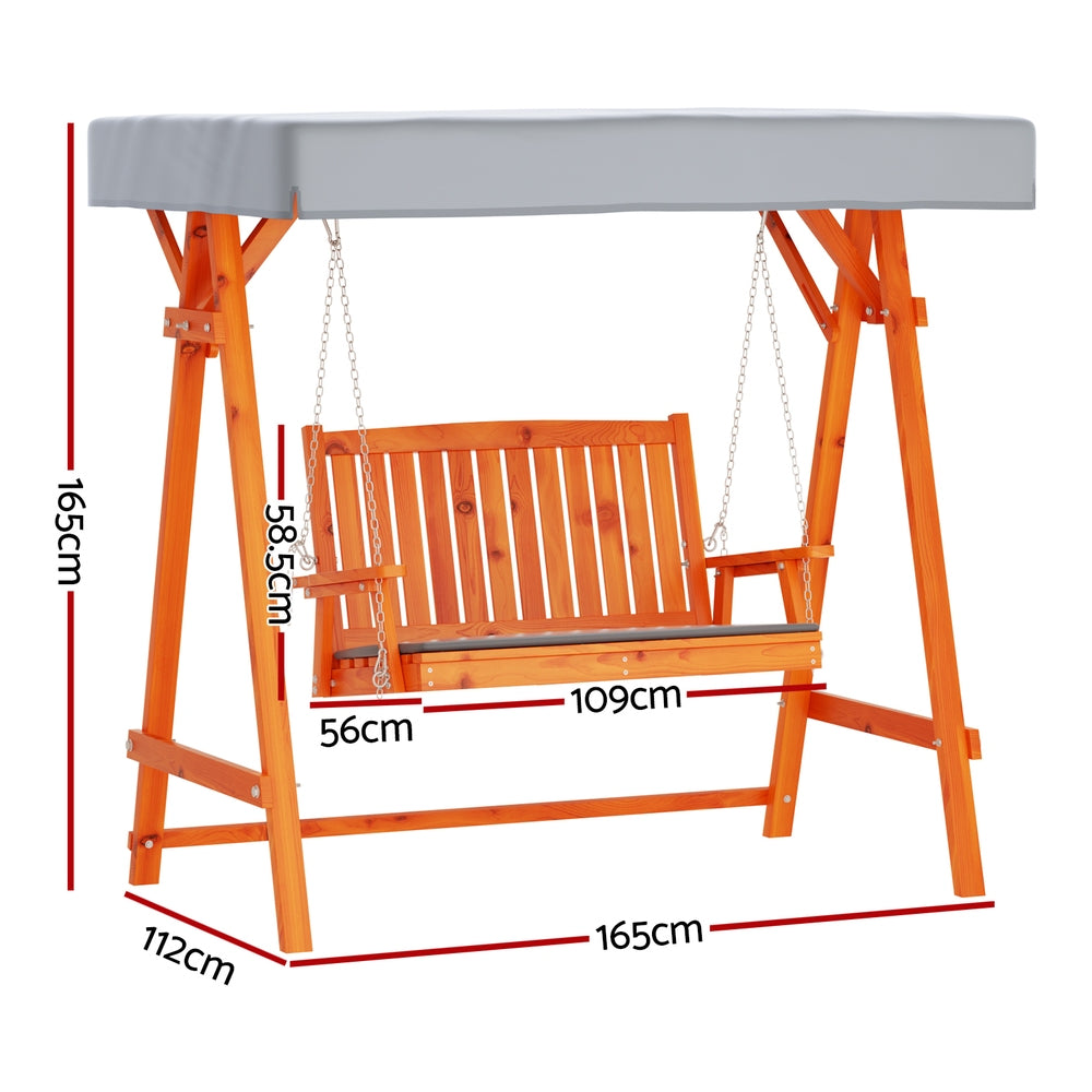 Gardeon Swing Chair Wooden Garden Bench Canopy 2 Seater Outdoor Furniture-Swing Chairs-PEROZ Accessories