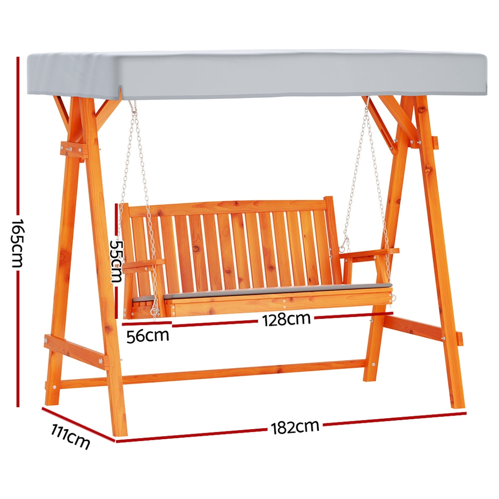 Gardeon Wooden Swing Chair Garden Bench Canopy 3 Seater Outdoor Furniture-Swing Chairs-PEROZ Accessories