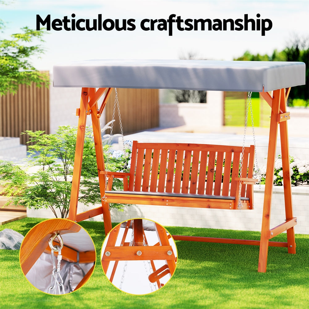 Gardeon Wooden Swing Chair Garden Bench Canopy 3 Seater Outdoor Furniture-Swing Chairs-PEROZ Accessories