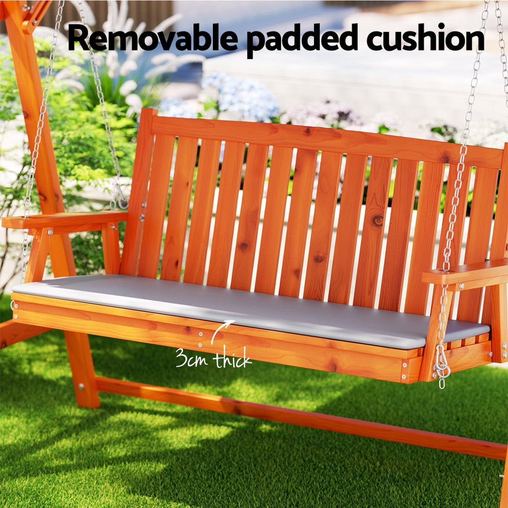 Gardeon Wooden Swing Chair Garden Bench Canopy 3 Seater Outdoor Furniture-Swing Chairs-PEROZ Accessories