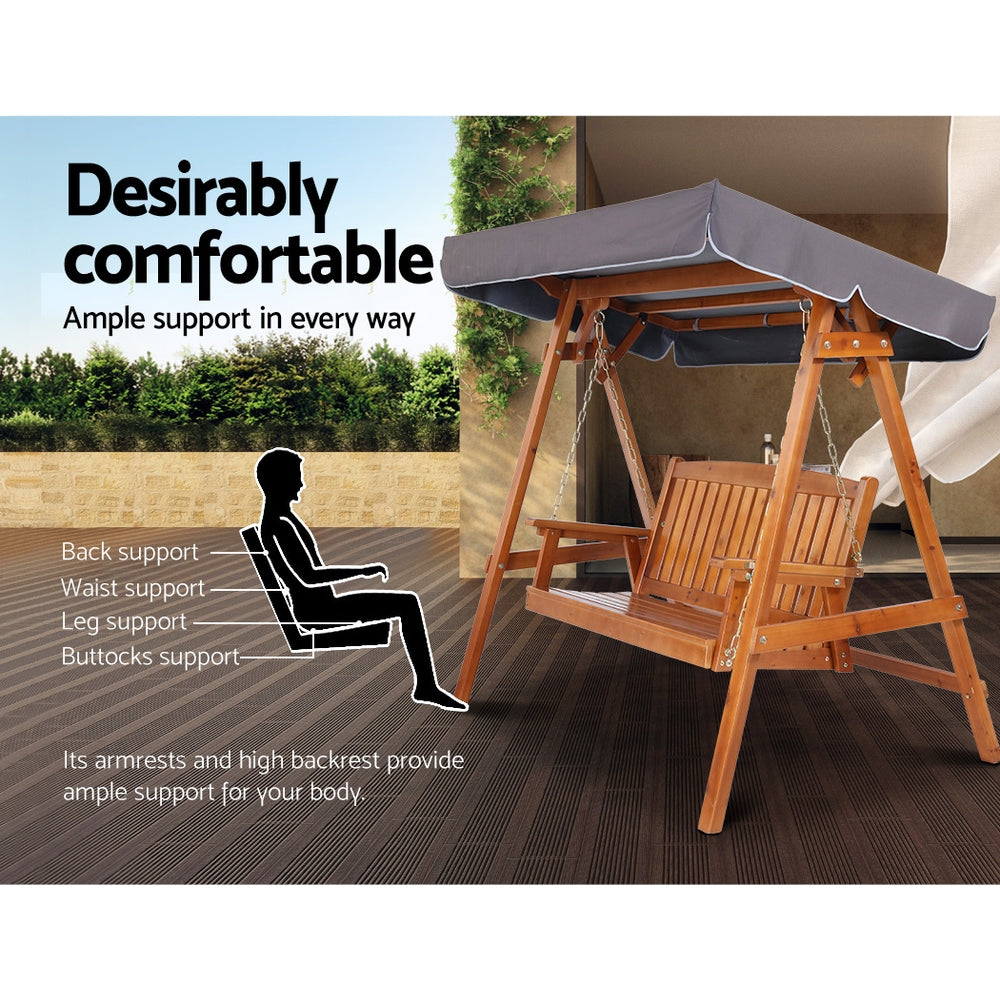 Gardeon Wooden Swing Chair Garden Bench Canopy 3 Seater Outdoor Furniture-Swing Chairs-PEROZ Accessories