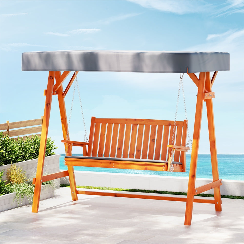 Gardeon Wooden Swing Chair Garden Bench Canopy 3 Seater Outdoor Furniture-Swing Chairs-PEROZ Accessories