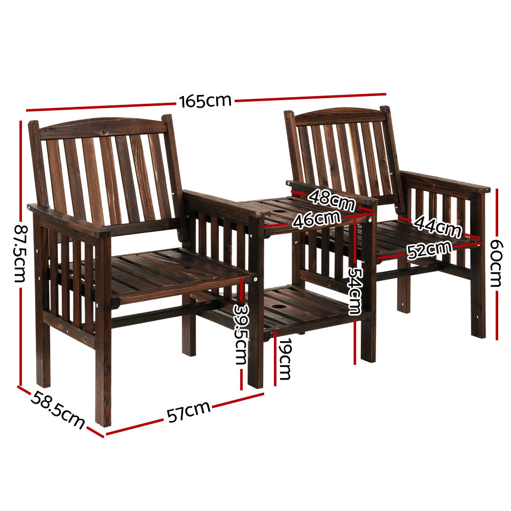 Gardeon Garden Bench Chair Table Loveseat Wooden Outdoor Furniture Patio Park Charcoal Brown-Furniture &gt; Outdoor-PEROZ Accessories