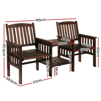 Gardeon Garden Bench Chair Table Loveseat Wooden Outdoor Furniture Patio Park Charcoal Brown-Furniture &gt; Outdoor-PEROZ Accessories