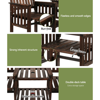 Gardeon Garden Bench Chair Table Loveseat Wooden Outdoor Furniture Patio Park Charcoal Brown-Furniture &gt; Outdoor-PEROZ Accessories