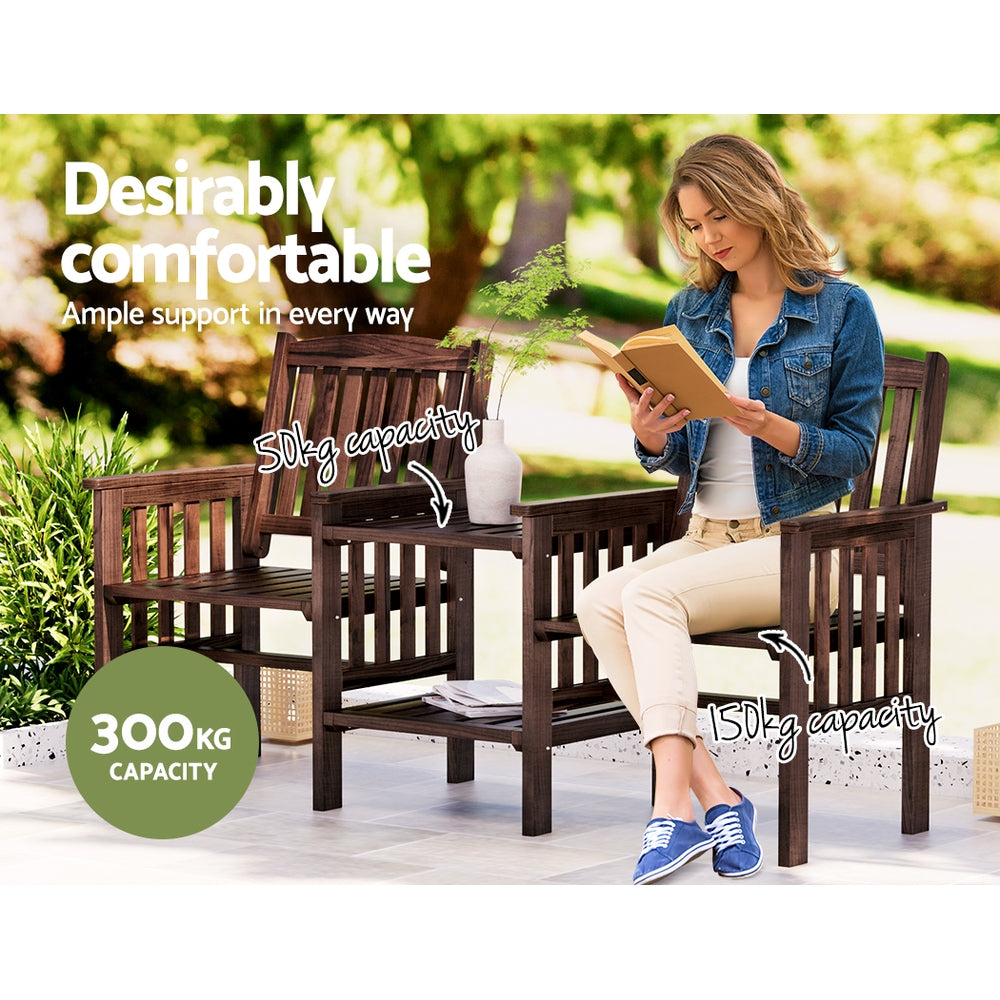 Gardeon Garden Bench Chair Table Loveseat Wooden Outdoor Furniture Patio Park Charcoal Brown-Furniture &gt; Outdoor-PEROZ Accessories