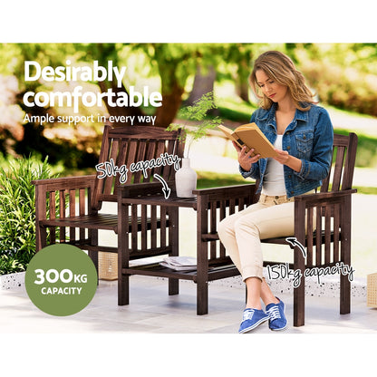 Gardeon Garden Bench Chair Table Loveseat Wooden Outdoor Furniture Patio Park Charcoal Brown-Furniture &gt; Outdoor-PEROZ Accessories