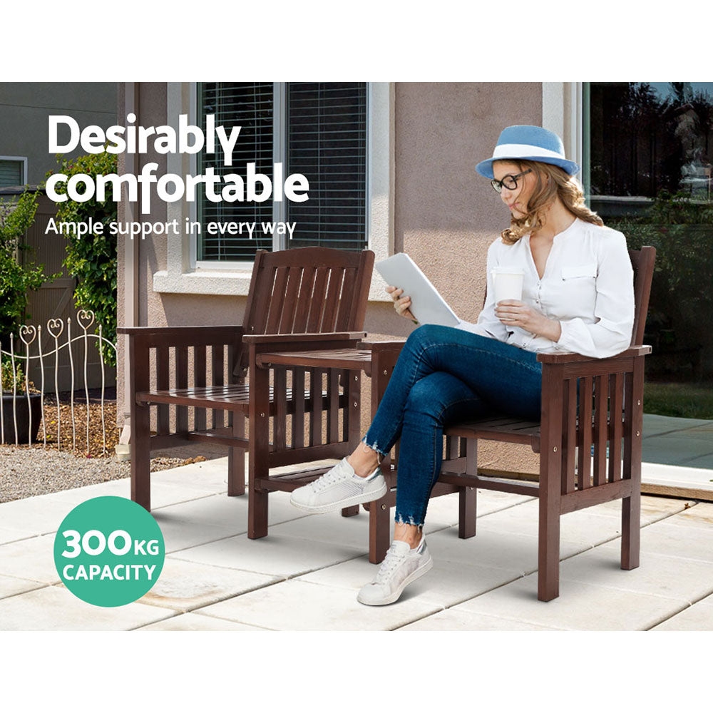 Gardeon Garden Bench Chair Table Loveseat Wooden Outdoor Furniture Patio Park Charcoal Brown-Furniture &gt; Outdoor-PEROZ Accessories