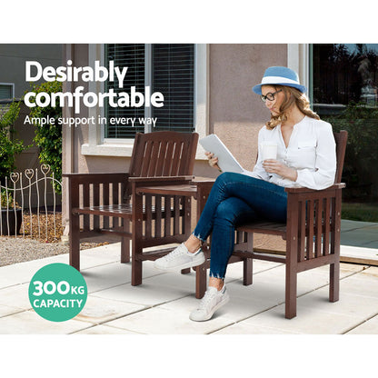 Gardeon Garden Bench Chair Table Loveseat Wooden Outdoor Furniture Patio Park Charcoal Brown-Furniture &gt; Outdoor-PEROZ Accessories