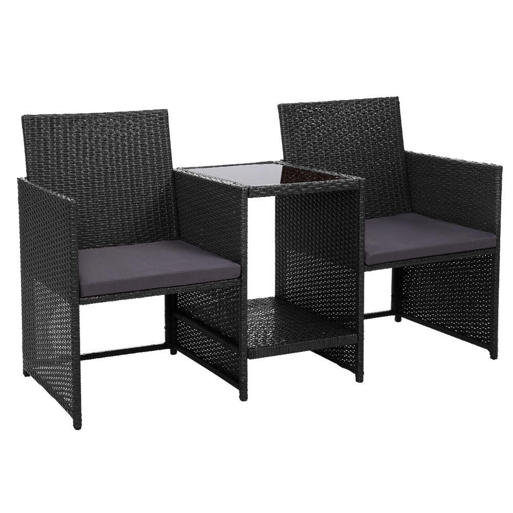 Gardeon Outdoor Setting Wicker Loveseat Birstro Set Patio Garden Furniture Black-Furniture &gt; Outdoor-PEROZ Accessories