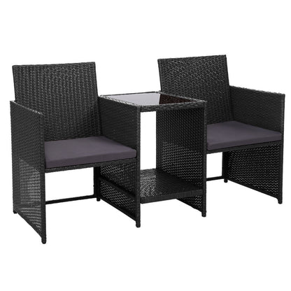 Gardeon Outdoor Setting Wicker Loveseat Birstro Set Patio Garden Furniture Black-Furniture &gt; Outdoor-PEROZ Accessories
