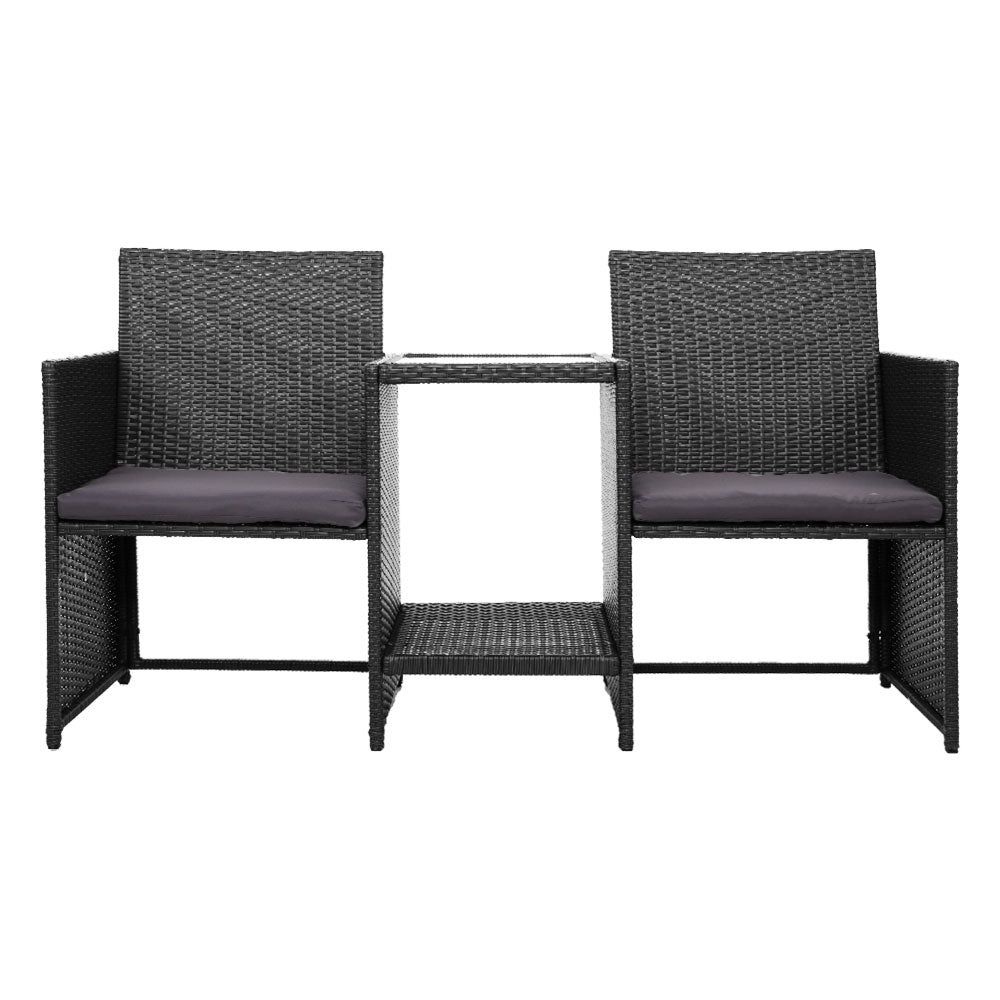 Gardeon Outdoor Setting Wicker Loveseat Birstro Set Patio Garden Furniture Black-Furniture &gt; Outdoor-PEROZ Accessories