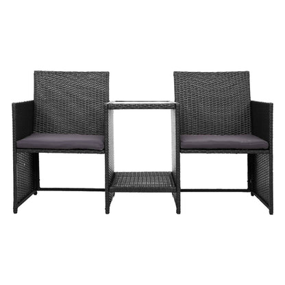 Gardeon Outdoor Setting Wicker Loveseat Birstro Set Patio Garden Furniture Black-Furniture &gt; Outdoor-PEROZ Accessories