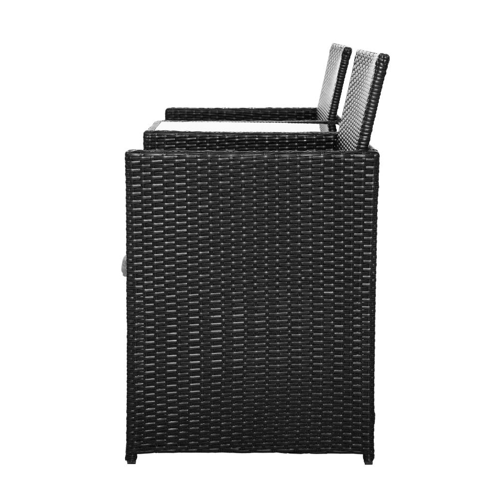 Gardeon Outdoor Setting Wicker Loveseat Birstro Set Patio Garden Furniture Black-Furniture &gt; Outdoor-PEROZ Accessories