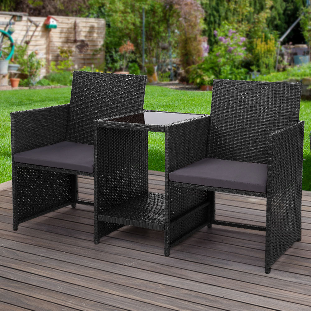 Gardeon Outdoor Setting Wicker Loveseat Birstro Set Patio Garden Furniture Black-Furniture &gt; Outdoor-PEROZ Accessories