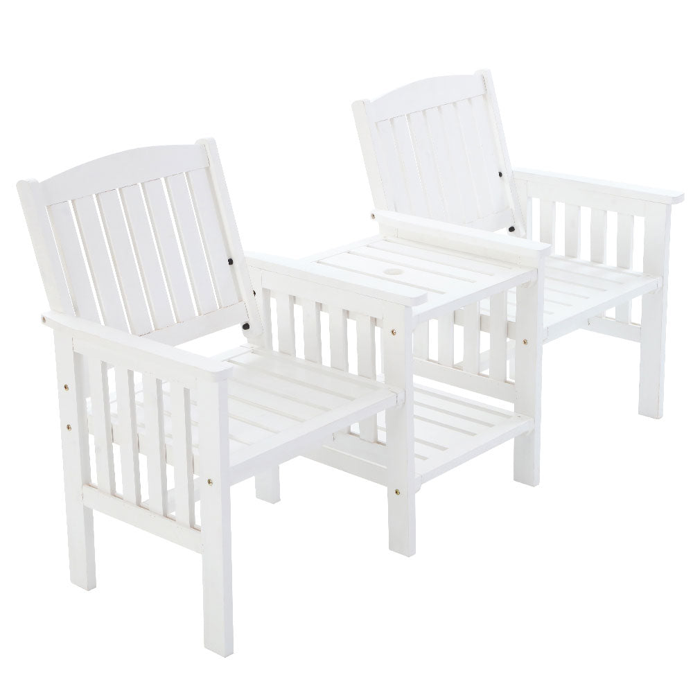 Gardeon Outdoor Garden Bench Loveseat Wooden Table Chairs Patio Furniture White-Outdoor Benches-PEROZ Accessories