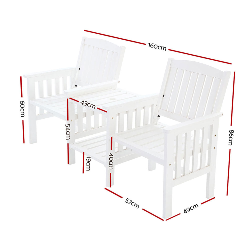 Gardeon Outdoor Garden Bench Loveseat Wooden Table Chairs Patio Furniture White-Outdoor Benches-PEROZ Accessories
