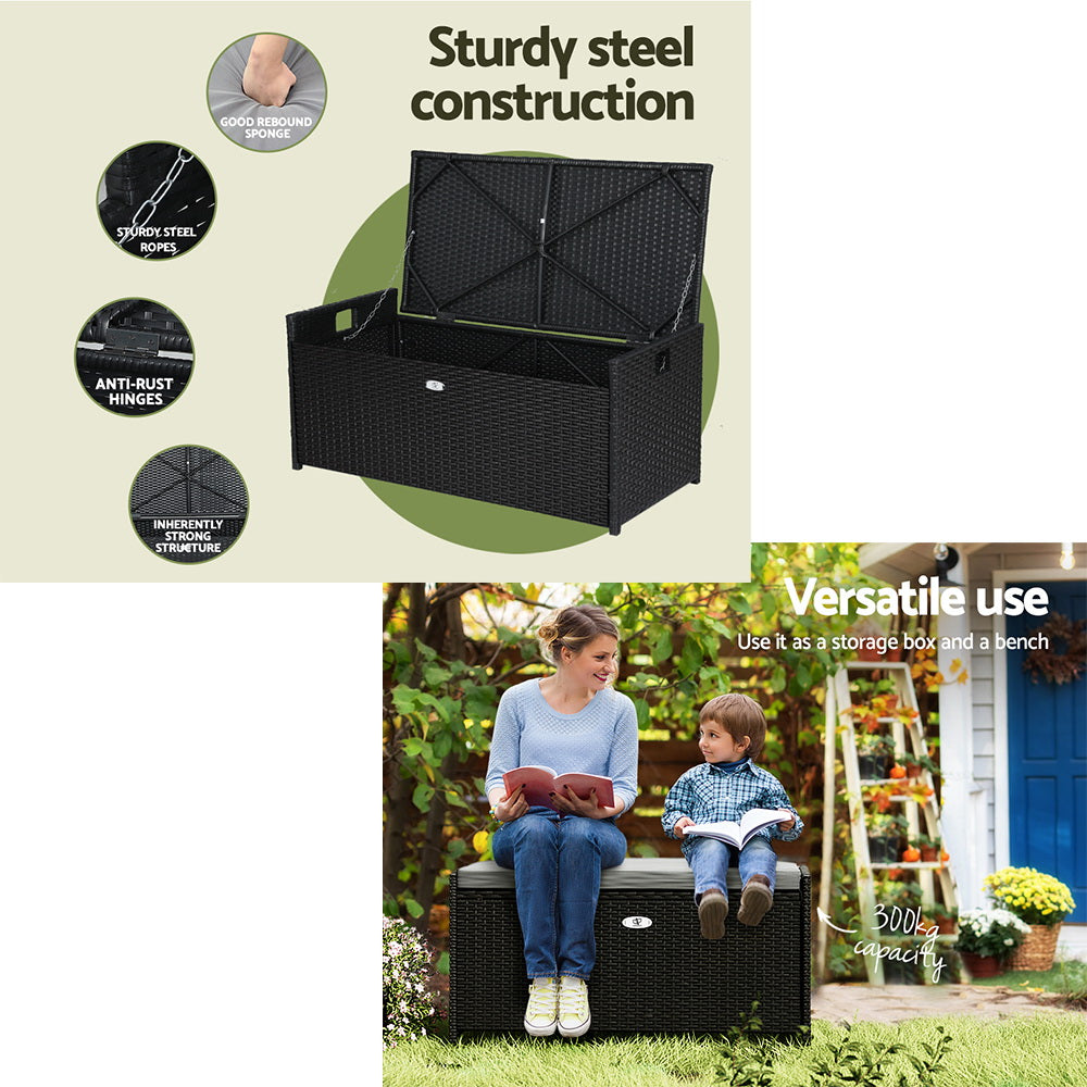 Gardeon Outdoor Storage Bench Box Garden Sheds Tools Wicker Cushion Patio Chair-Home &amp; Garden &gt; Storage-PEROZ Accessories