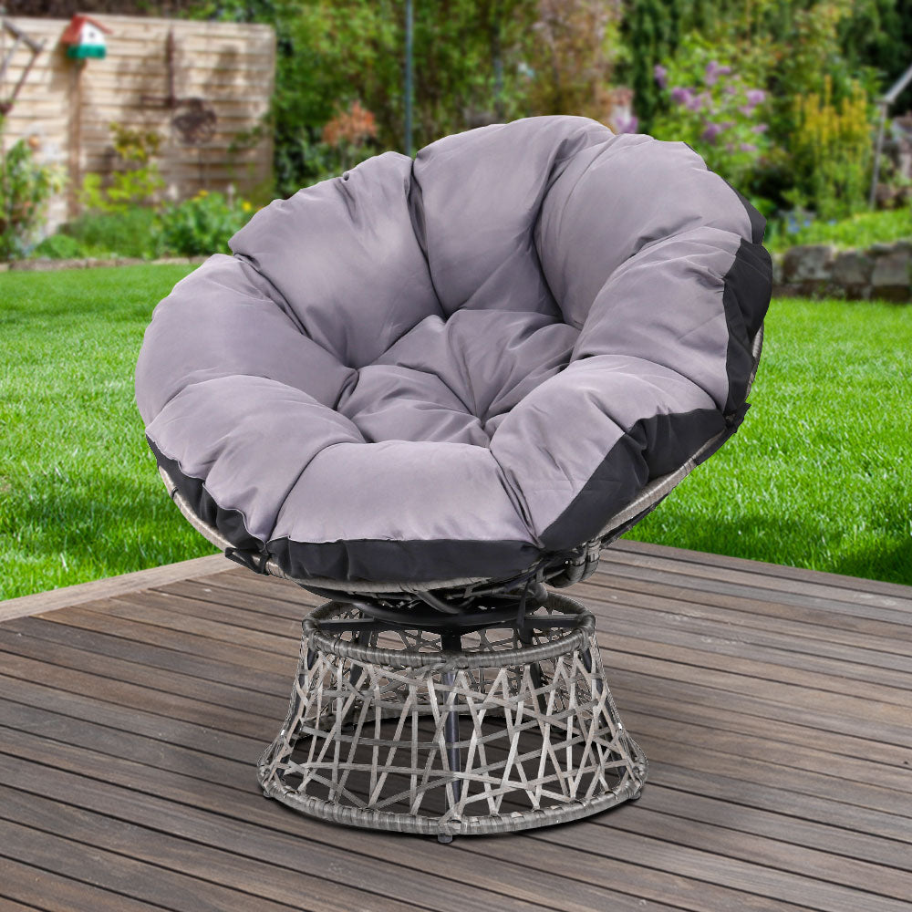 Gardeon Outdoor Papasan Chairs Lounge Setting Patio Furniture Wicker Grey-Furniture &gt; Bar Stools &amp; Chairs-PEROZ Accessories