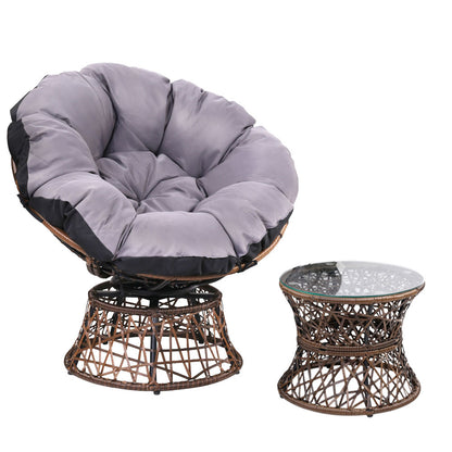 Gardeon Outdoor Papasan Chairs Table Lounge Setting Patio Furniture Wicker Brown-Furniture &gt; Bar Stools &amp; Chairs-PEROZ Accessories