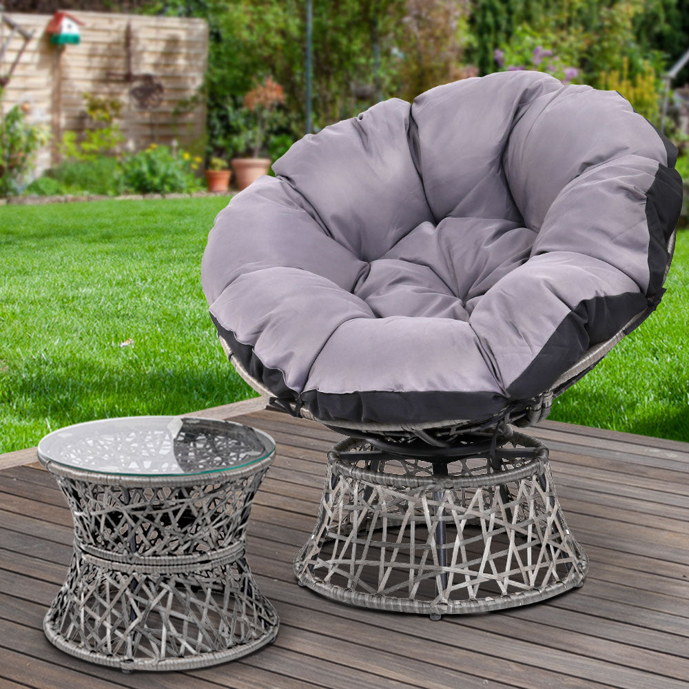 Gardeon Outdoor Papasan Chairs Table Lounge Setting Patio Furniture Wicker Grey-Furniture &gt; Bar Stools &amp; Chairs-PEROZ Accessories