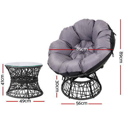 Gardeon Outdoor Lounge Setting Papasan Chairs Table Patio Furniture Wicker Black-Furniture &gt; Outdoor-PEROZ Accessories