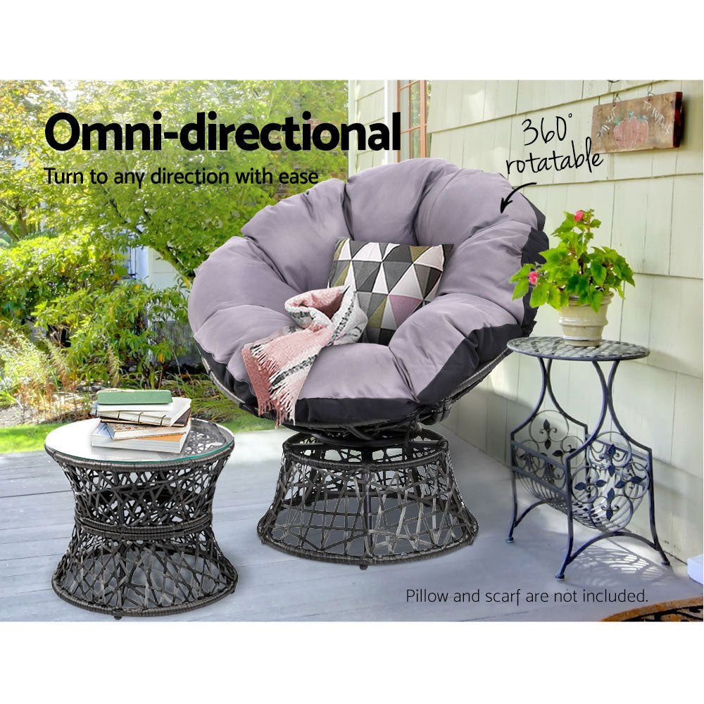 Gardeon Outdoor Lounge Setting Papasan Chairs Table Patio Furniture Wicker Black-Furniture &gt; Outdoor-PEROZ Accessories