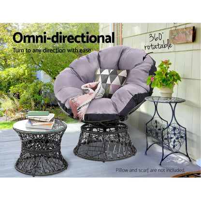 Gardeon Outdoor Lounge Setting Papasan Chairs Table Patio Furniture Wicker Black-Furniture &gt; Outdoor-PEROZ Accessories