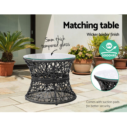 Gardeon Outdoor Lounge Setting Papasan Chairs Table Patio Furniture Wicker Black-Furniture &gt; Outdoor-PEROZ Accessories