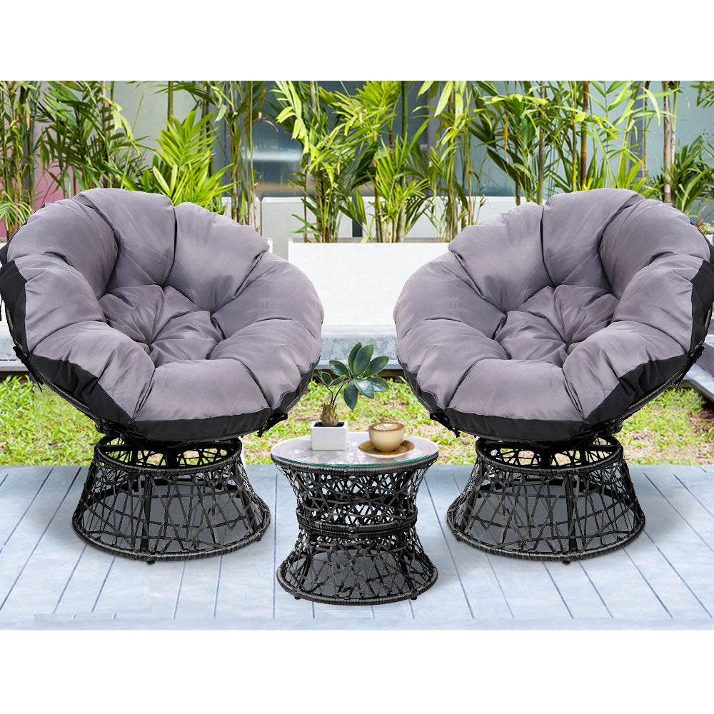 Gardeon Outdoor Lounge Setting Papasan Chairs Table Patio Furniture Wicker Black-Furniture &gt; Outdoor-PEROZ Accessories