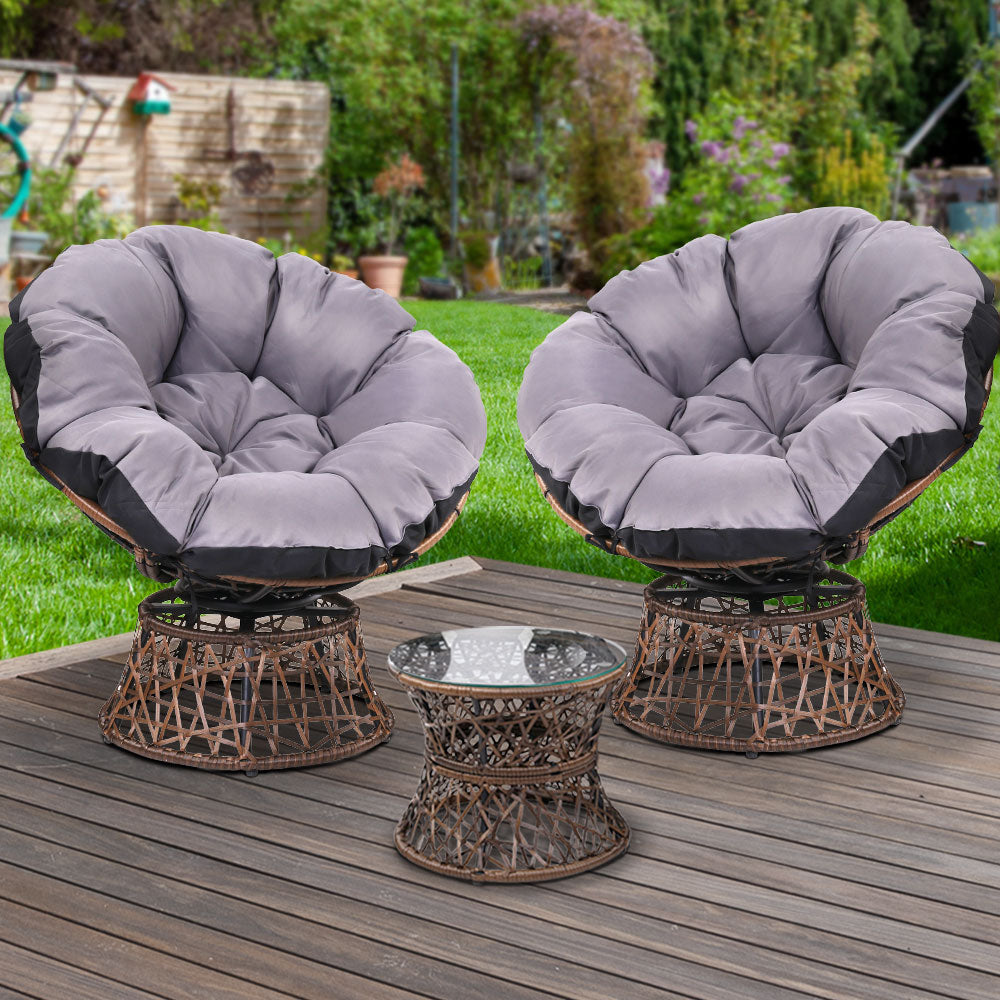 Gardeon Outdoor Lounge Setting Papasan Chairs Table Patio Furniture Wicker Brown-Furniture &gt; Outdoor-PEROZ Accessories