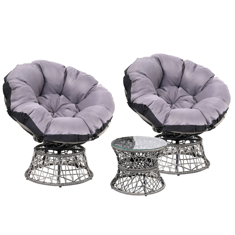 Gardeon Outdoor Lounge Setting Papasan Chairs Table Patio Furniture Wicker Grey-Furniture &gt; Outdoor-PEROZ Accessories