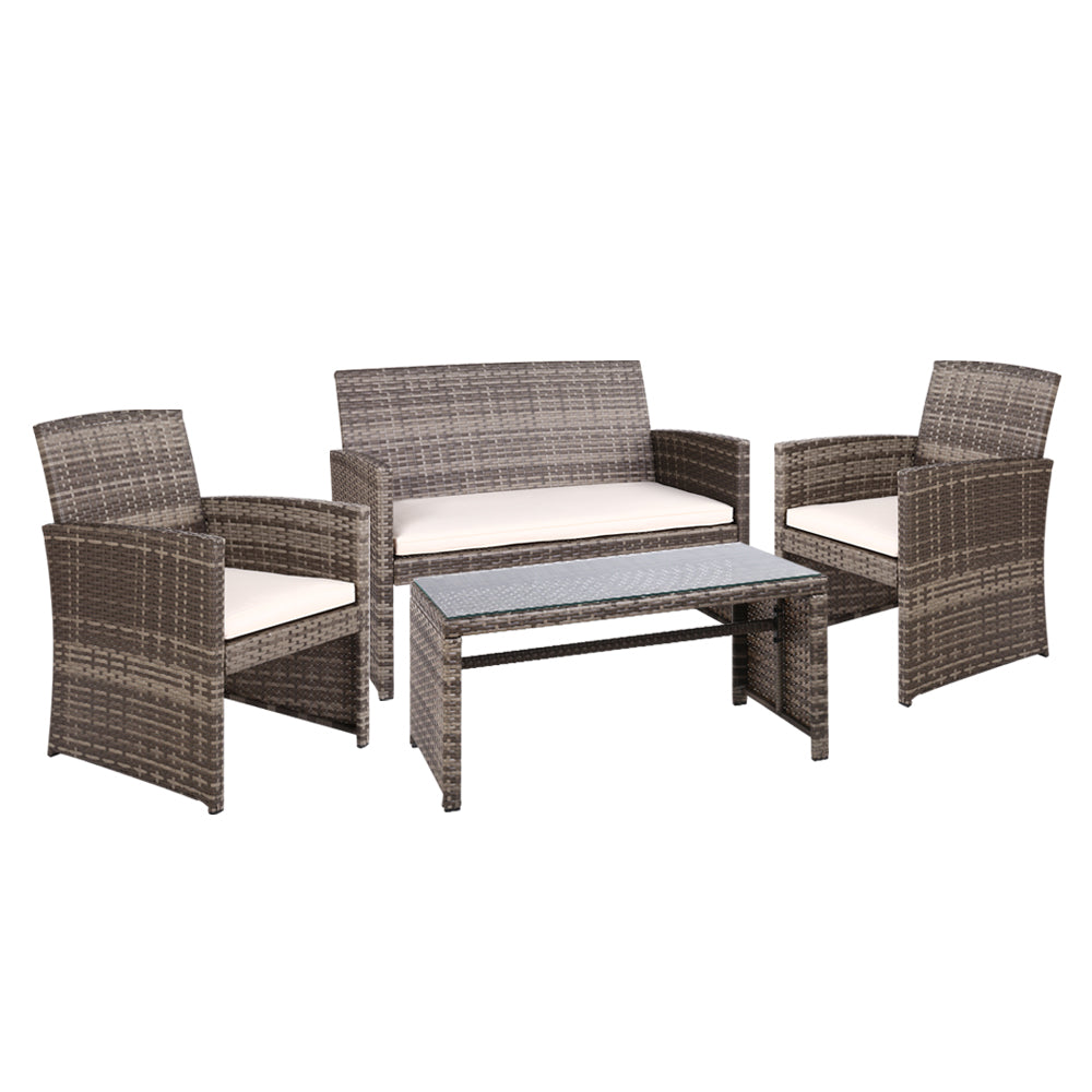 Gardeon Set of 4 Outdoor Lounge Setting Rattan Patio Wicker Dining Set Mixed Grey-Furniture &gt; Outdoor-PEROZ Accessories