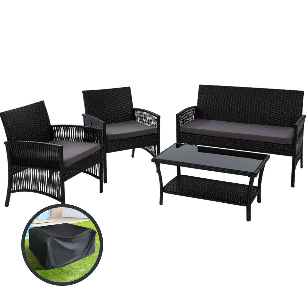Gardeon 4 PCS Outdoor Furniture Outdoor Lounge Setting Rattan Patio Dining Set-Furniture &gt; Outdoor-PEROZ Accessories