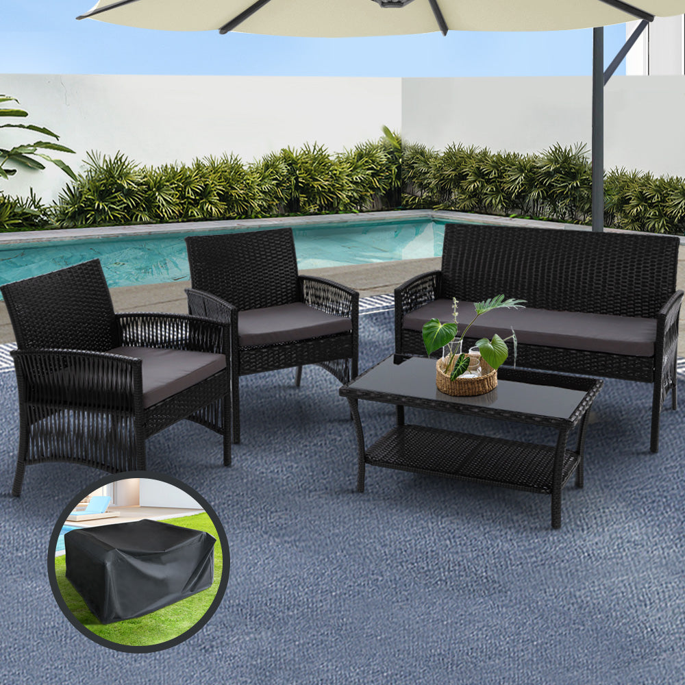 Gardeon 4 PCS Outdoor Furniture Outdoor Lounge Setting Rattan Patio Dining Set-Furniture &gt; Outdoor-PEROZ Accessories