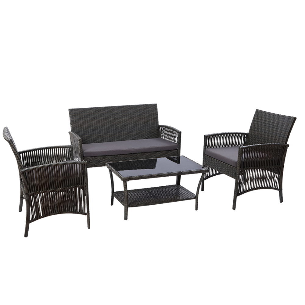 Gardeon 4 PCS Outdoor Furniture Lounge Setting Wicker Dining Set Grey-Furniture &gt; Outdoor-PEROZ Accessories