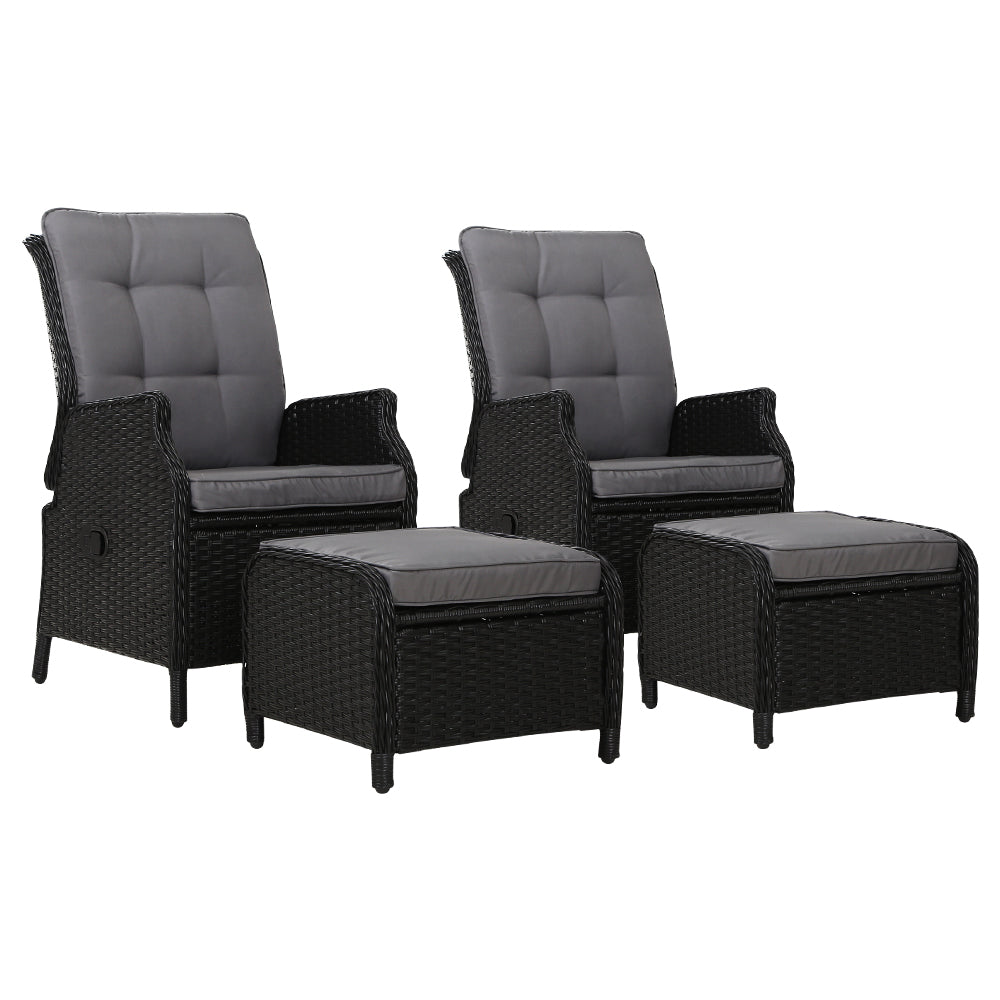 Gardeon Set of 2 Recliner Chairs Sun lounge Outdoor Setting Patio Furniture Wicker Sofa-Furniture &gt; Outdoor-PEROZ Accessories