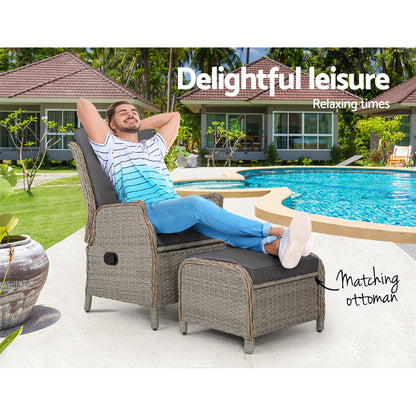 Gardeon Recliner Chair Sun lounge Outdoor Setting Patio Furniture Wicker Sofa-Furniture &gt; Outdoor-PEROZ Accessories