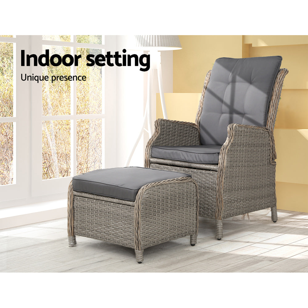 Gardeon Recliner Chair Sun lounge Outdoor Setting Patio Furniture Wicker Sofa-Furniture &gt; Outdoor-PEROZ Accessories