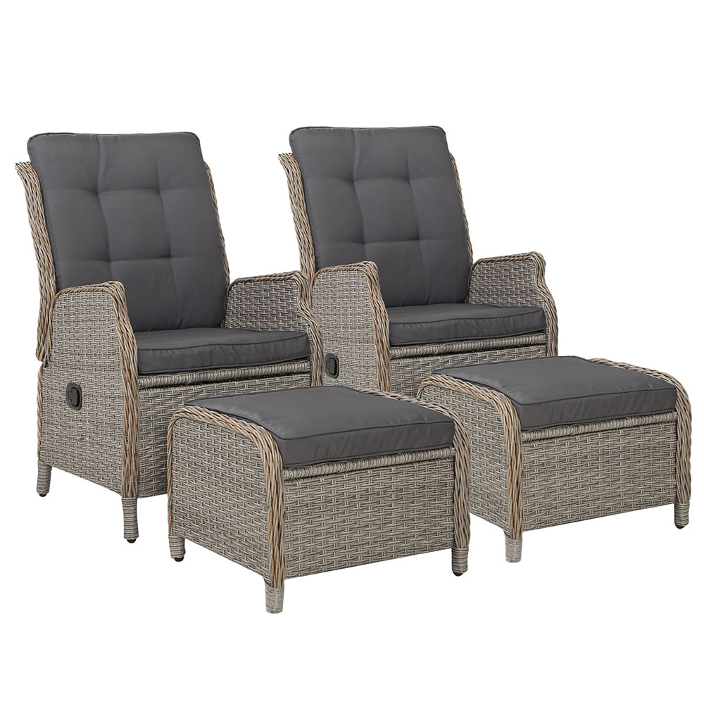 Gardeon Set of 2 Recliner Chairs Sun lounge Outdoor Patio Furniture Wicker Sofa Lounger-Furniture &gt; Outdoor-PEROZ Accessories