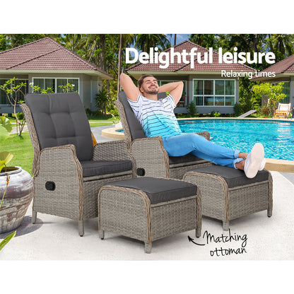 Gardeon Set of 2 Recliner Chairs Sun lounge Outdoor Patio Furniture Wicker Sofa Lounger-Furniture &gt; Outdoor-PEROZ Accessories