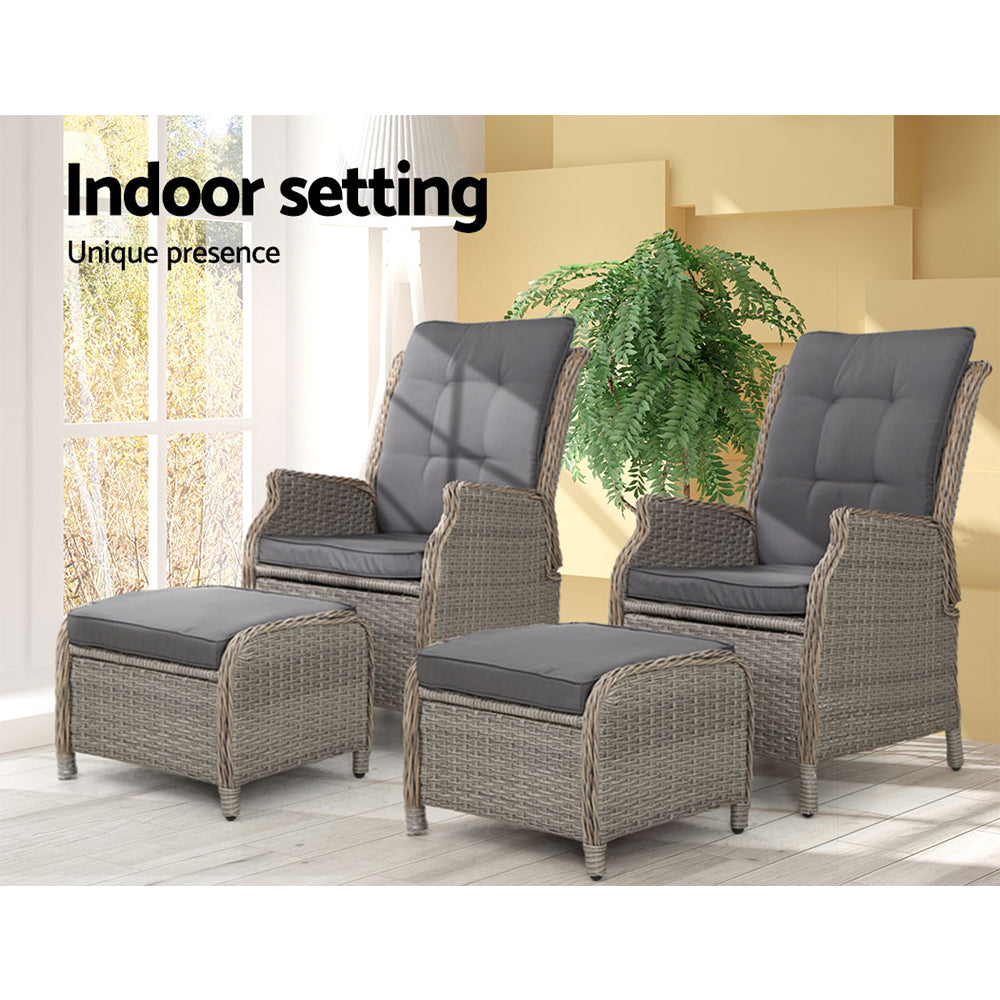 Gardeon Set of 2 Recliner Chairs Sun lounge Outdoor Patio Furniture Wicker Sofa Lounger-Furniture &gt; Outdoor-PEROZ Accessories